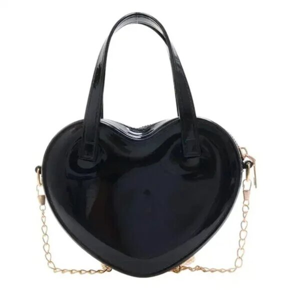 NEW BLACK JELLY HEART CROSSOVER BAG - Picture 1 of 5